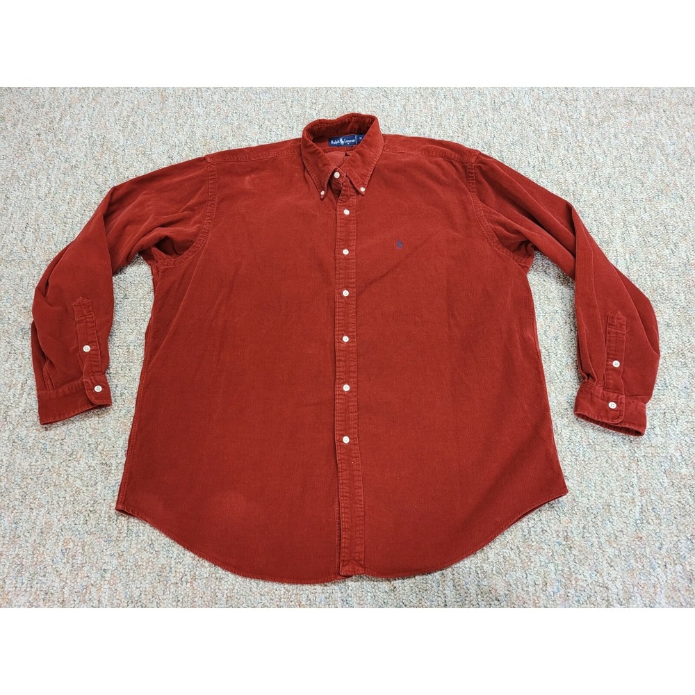 Ralph Lauren Corduroy Shirt Mens XL Red Long Sleeve Button Down Blaire Pony